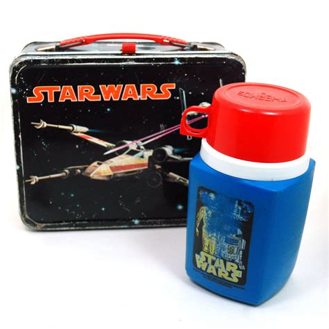 metal lunch box set star wars|1977 star wars lunch box.